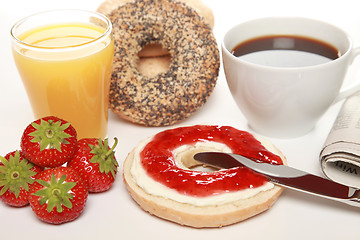 Image showing Breakfast with fresh bagels