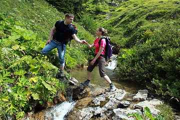 Image showing Couple hiking in mountains