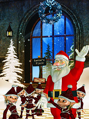Image showing santa claus with christmas elves