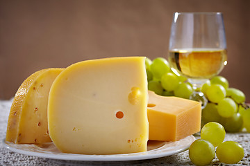 Image showing cheese and wine