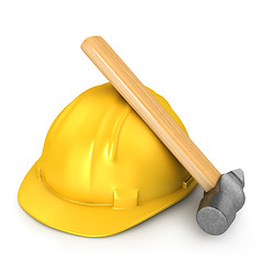 Image showing New yellow helmet with hammer