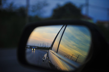 Image showing Sunset in side mirror