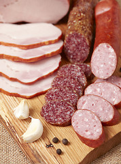 Image showing smoked meat and sausages