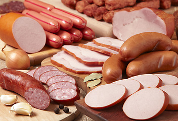 Image showing smoked meat and sausages