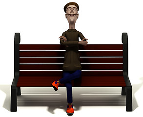 Image showing Teacher enjoys today weather on brown bench