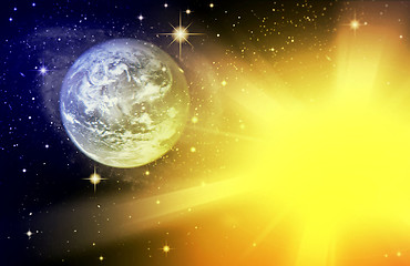 Image showing Representation of the sun and the earth in space