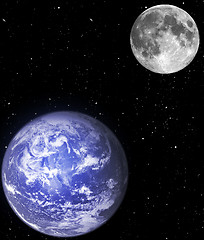 Image showing The Earth, Moon, stars