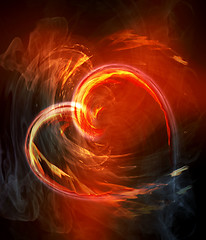Image showing burning heart with sparkles on a dark background