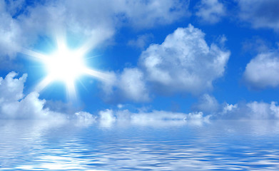 Image showing Sun, blue sky and ocean