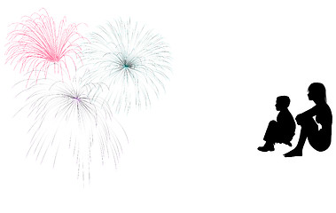 Image showing Silhouette Girl Boy Fireworks