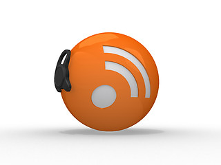 Image showing 3d illustration of rss symbol with headset, orange sphere over w