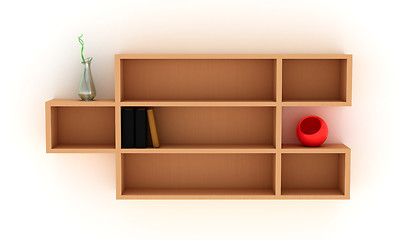 Image showing Shelves with books and vases