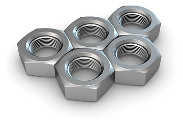 Image showing Five metal nuts
