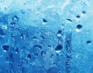 Image showing frozen water drops on winter glass