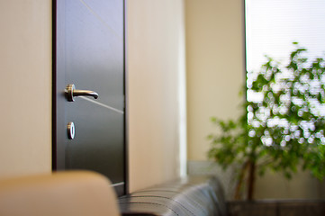 Image showing Wenge door with a metal handle in the office close up