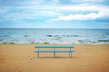 Image showing blue wooden bench
