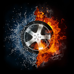 Image showing Car Wheel in Flame and Water