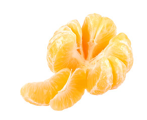 Image showing One peeled fruit of orange tangerine