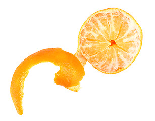 Image showing One peeled fruit of orange tangerine