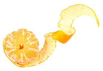 Image showing One peeled fruit of orange tangerine