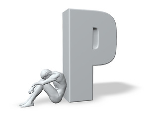 Image showing sitting man leans on uppercase letter p