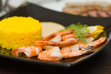 Image showing Rice and shrimps - gourmet food