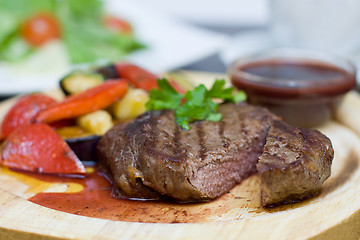 Image showing Beef Steak - Gourmet Restaurant Food, background. Shallow depth 