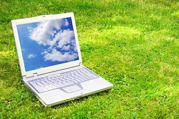 Image showing laptop and blue sky