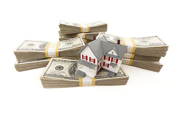 Image showing Small House with Stacks of Hundred Dollar Bills