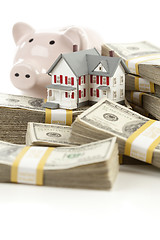 Image showing Small House and Piggy Bank with Stacks Money