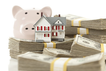 Image showing Small House and Piggy Bank with Stacks Money