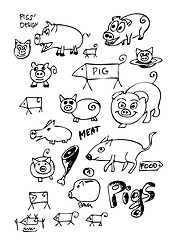 Image showing hand drawn pigs collection