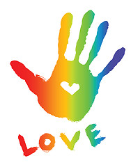 Image showing bright colorful handprint with heart