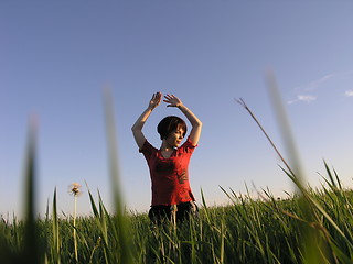 Image showing Walking in a grass field