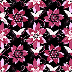 Image showing Seamless black floral pattern