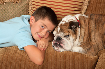 Image showing Bulldog and Boy