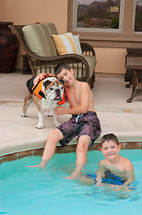 Image showing Kids and Bulldog