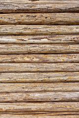 Image showing Wooden logs wall of rural house background