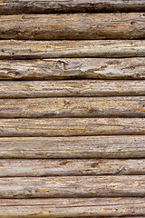 Image showing Wooden logs wall of rural house background