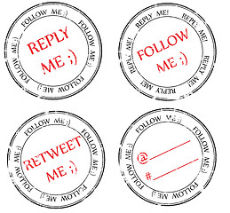 Image showing set of stamps to Twitter: follow, reply, retweet