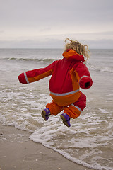 Image showing jumping at the shore