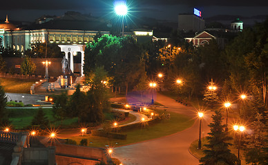 Image showing Night view on park near to the Temple of the Christ of the Savior