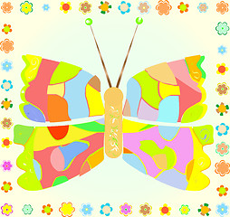 Image showing colored Butterfly with flower border on yellow Background