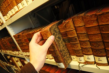 Image showing old books in a library