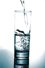 Image showing glass of pouring water with reflection