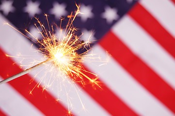 Image showing sparkler and usa flag