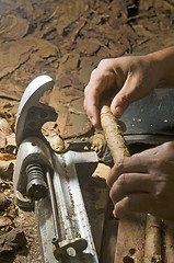 Image showing hand rolling cigar production