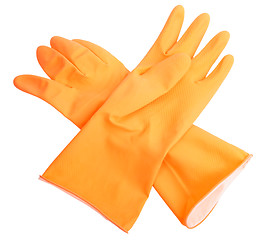 Image showing Two orange rubber gloves