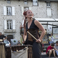 Image showing Woman plays drums