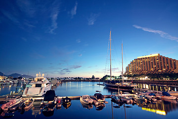 Image showing large yachts in the golden coast at night 